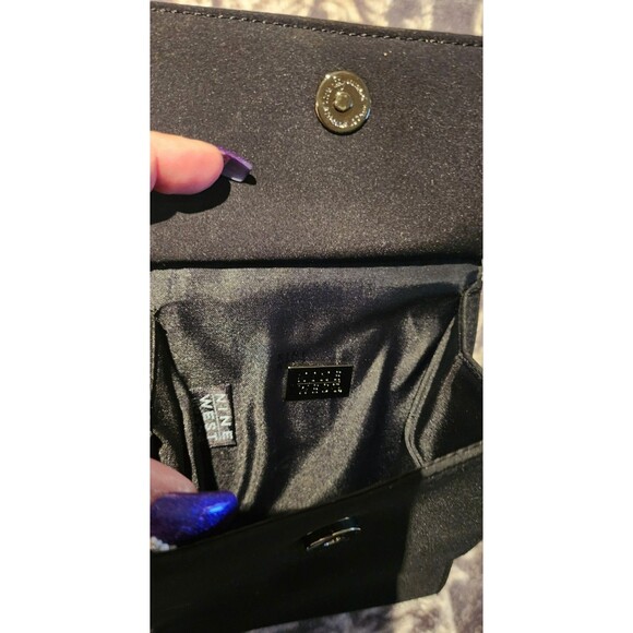 Elegant NINE WEST Small Black Evening Bag Satiny Purse VGUC - Picture 5 of 6